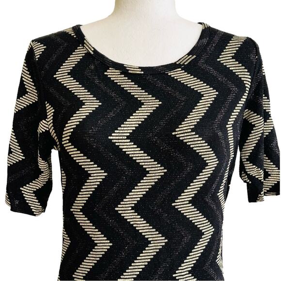 LuLaRoe Dress Julia Black Gold Glitter Chevron 1/2 Sleeve Elegant Medium NEW - Picture 3 of 12